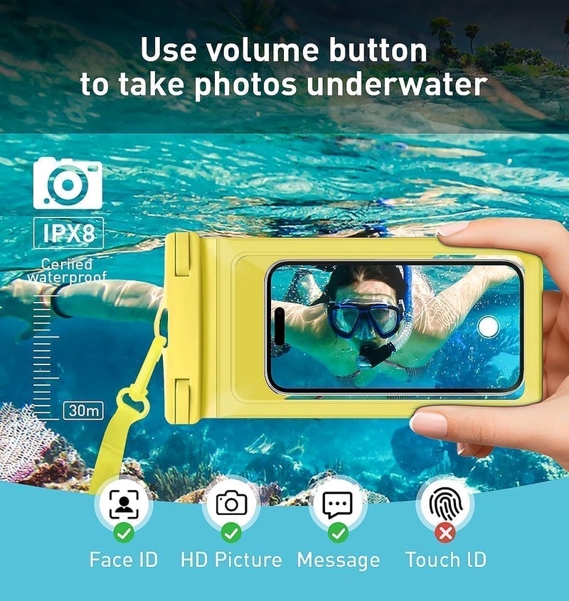 Vsagier Universal Waterproof Phone Case,with Inside Card, Certified and Lightweight Waterproof Cellphone Pouch Under Water Beach Accessories for iPhone 17 16 15 14 13 Pro Max, 1 Pack-Yellow-8.3″ - Image 4